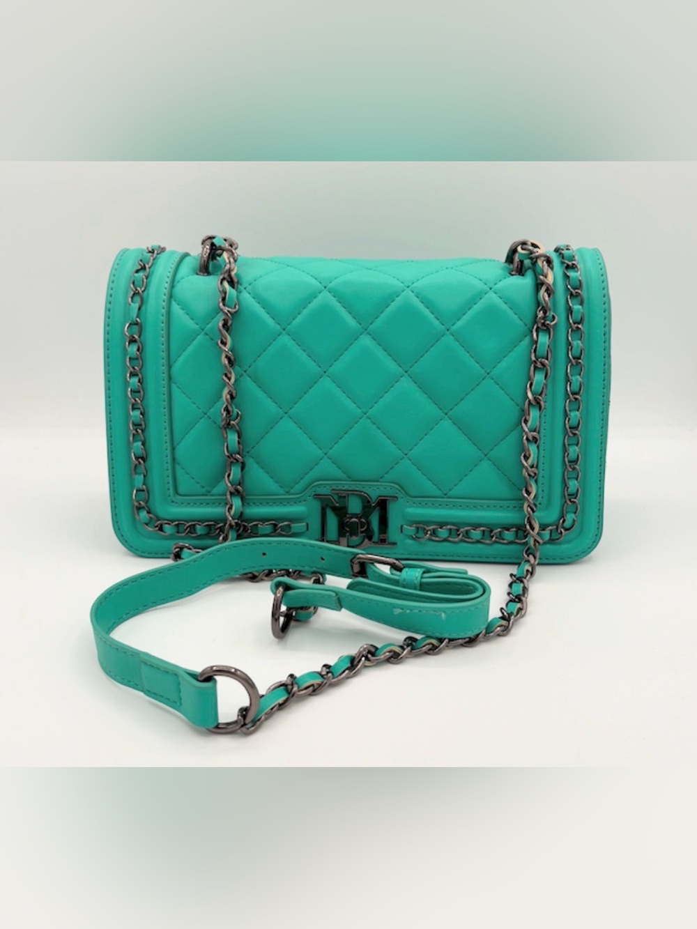 NWT Badgley Mischka Quilted Teal Chain Shoulder Bag